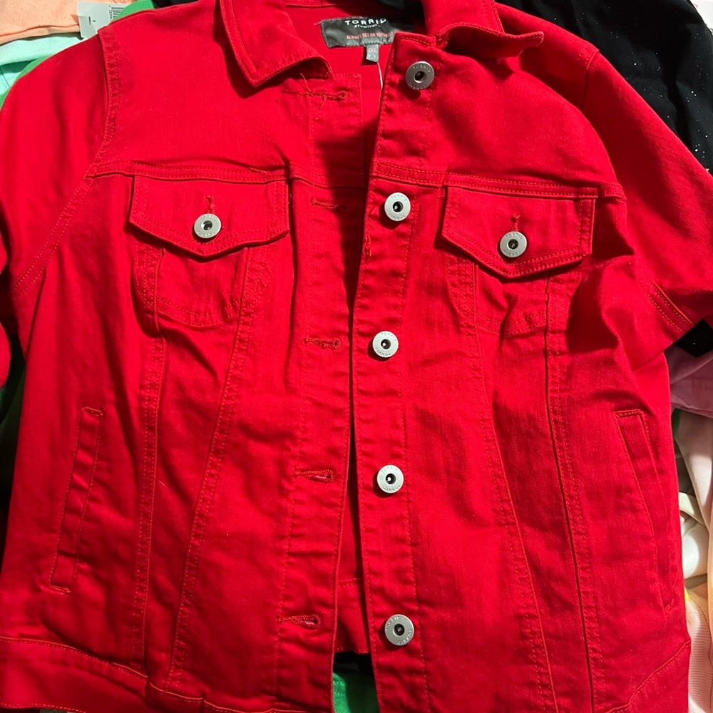 Red Denim Jacket torrid with matching skirt
